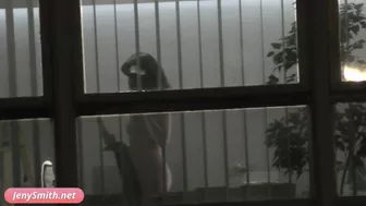 Rehearsals pt1. Jeny Smith in tansparent suit with high heels.