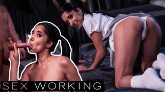 Short sexy brunette escort Wild Nicol passionate romantic sex with strong silent client