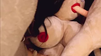 Funny housewife sex doll gets fucked by two funny sex doll mailmen