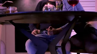 HANDJOB FOR HUSBANDS FRIEND TURNS INTO TONGUE BLOWJOB WHILE HUSBAND SITS NEXT TO US