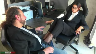 Foot Fetish Teen Manager Humiliates Businessman With Her Feet He Smells and Lick She Footjob FemDom