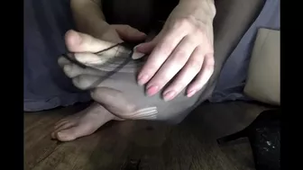 POV Showing you my dirty heels and nylons before ripping my nylons off