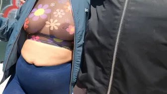 Quaratine errand run with wife in see through leggings and see thru shirt