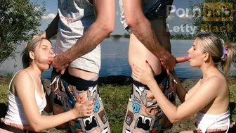 Sloppy Outdoor Blowjob - Oral Creampie Near the Lake
