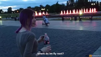 Cute hot girl doing public blowjob, cum in mouth and swallow cum