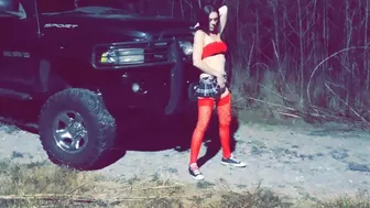 Sexy amateur redhead gets her pussy pleasured and fucked outside