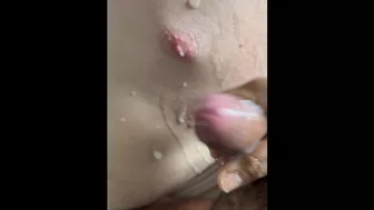 Neighbour cheating wife while she is on shower and his left his huge load in my chest