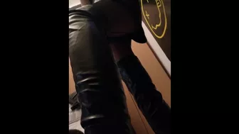 Sexy Leather Teen Step Sis Watching Step Bro Stroke Huge Cock Cum On Leather Skirt Boots Tights Tatt