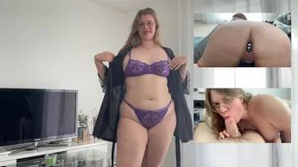 Stuff me both holes at the same time! First time double penetration for sexy big ass neighbor