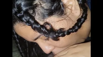 A black college girl gives oral sex to her boyfriend's best friend