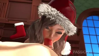 Wish for Christmas. Santa Claus and cute nerdy girl