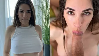 She knows how to seduce with a big cock in her mouth (cum face and cum tits - compilation