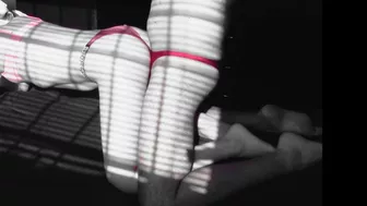 ELEGANT BRAZILIAN SHINY PANTIES SHINY STRAPS WAS CUMMED INFRONT THE WINDOW B&W ART