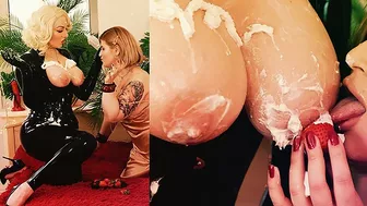 Lesbian Romantic Fuck: Latex and Whipped Cream, Big Boobs and Moans, Foot Fetish and Shiny Clothes!