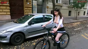 I flash my pussy and tits while riding a bike through the streets of Budapest - DOLLSCULT