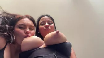 Latina friend sucks my huge milky tits!