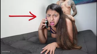 UNFAITHFUL BITCH talks on the phone with her HUSBAND while her lover fucks her ASS HARD...