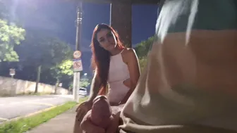 Risky masturbation at the bus stop next to the hot girl!