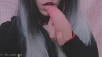 Pov Your goth classmate sucks your little dick like lollipop amateur girl blowjob cum mouth swallow