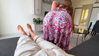 Step Mom caught Step Son with boner while cleaning and helped him cum quickly