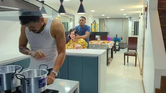 My husband's best friend Rioc visits us and secretly fucks me in the kitchen