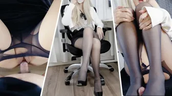 Pantyhose Office Slut give me a Footjob and let me cum insider her pussy