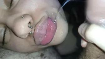 daddy cum on my lips, he jerked in face off until he cum right on my big lips‍