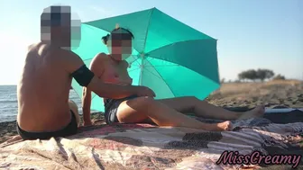 Pussy flashing in Public beach Squirting and Intense Orgasm in Front of Everyone - MissCreamy