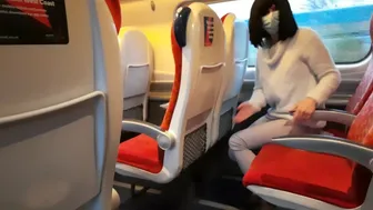 Public dick flash in the train ended up with risky handjob and blowjob from a stranger. Got caught.