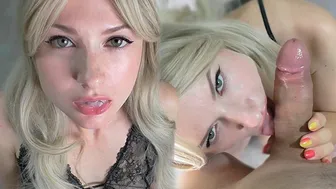 Hot Blonde Blowjob Big Cock until Cum in Mouth before Bedtime