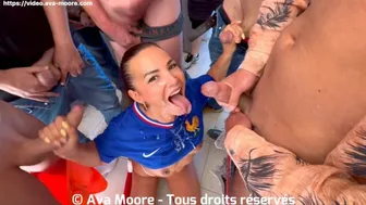 GIANT BUKKAKE - French Slut Sucks Strangers for Euro 2024 of Football