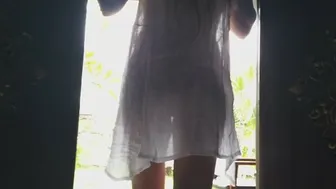 NO PANTIES fetish# PUBLIC without panties n transparent wet dress # Public flashing among bungalows
