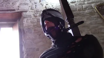 Laura XXX bound and masked deepthroating with ring gag in her mouth