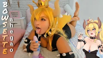 Hot Bowsette cosplay girl playing hard with her sex machine ahegao and bad dragon blowjob