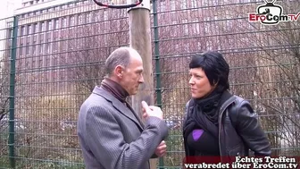 German grandpa flirts with housewife on the street and fucks her