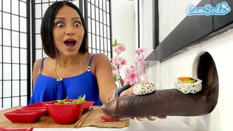 Big Tit Lesbian MILFs Sushi Glory Hole Experience - BBC Blowjob and Cute Asian Teen