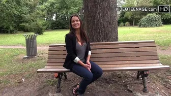 cute 19 year Burnette with big boobs does porn casting