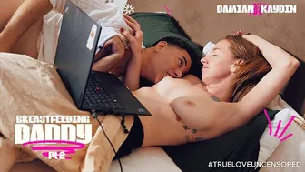 Daddy Gets Breastfed By Huge Boob Redhead While She Works On Computer – Adult Nursing Lactation Pt 2