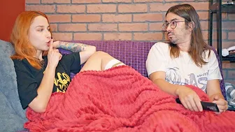 Bored Step Sis Shushes Me Under Blanket During Movie - Secret Anal Creampie!