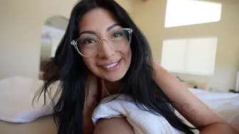 Dads bossy girlfriend wants new cum on her HUGE BOOBS - Cami Strella