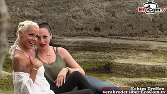 German outdoor blowjob of two women on vacation in Mallorca