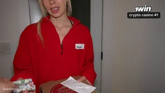 Broke pizza delivery girl gets fucked and used by pervert customer for money - Hope Heaven