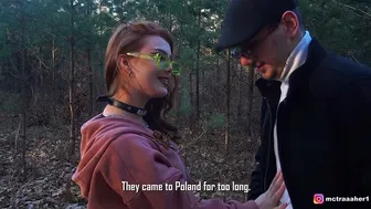 I came to Poland from the US and fucked a redheaded slut while her boyfriend was at home—hardcore sex in the woods