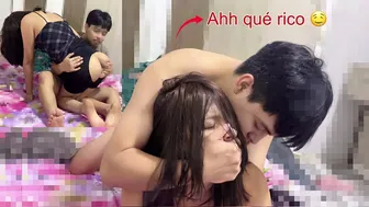 Sharing a Bed for the First Time with My Girlfriend's Stepsister 18 Petite Mexican Girl with a Big Butt, Blowjob, Dirty Talk Espanol, Doggy, Cowgirl
