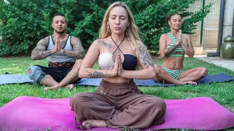 Outdoor Yoga Turns Into Wild Group Sex with Blonde and Tattooed Babes