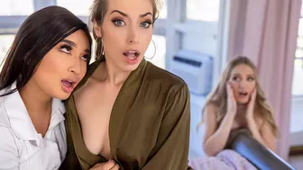 Blonde and Brunette Ride Each Other While Latina Watches