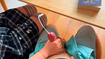 HOT SCHOOLGIRL Handjob with PANTIES and Footjob in History Class under the Table. At School.