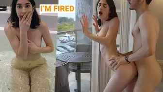 Hotel maid gets caught in his jacuzzi and will do anything not to get fired - Amateur double cumshot